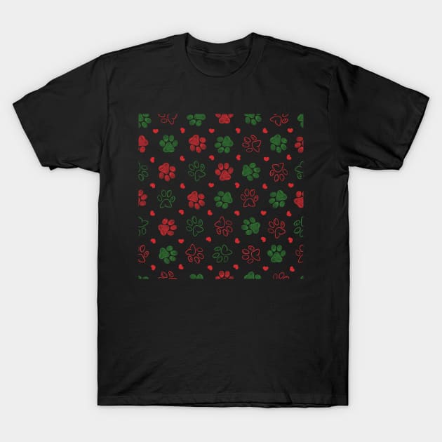 Christmas design doodle red green paws T-Shirt by GULSENGUNEL